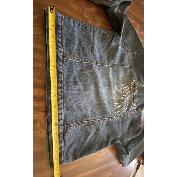 Y2K Vintage Arizona Women Sz Large Denim Jean Jeweled Jacket Snaps Preppy - Picture 13 of 16